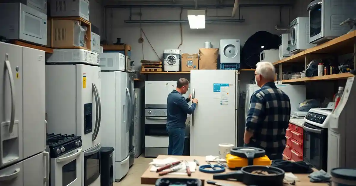 Appliance repair technician servicing a residential refrigerator in Pawleys Island, SC